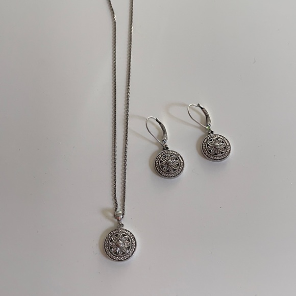 Saks Fifth Ave Sterling Silver & Natural Diamond Necklace Earrings Set - Picture 1 of 6